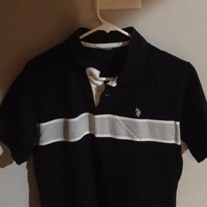 Black Polo + Horseman Logo and Gray stripe